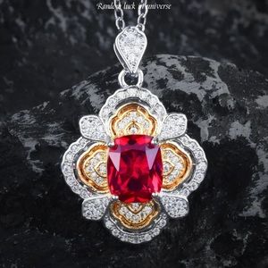Ruby Red Silver Gold CZ Pendant Necklace